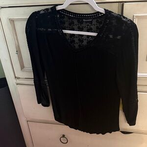 New Directions Black Women's Blouse with Lace Accents